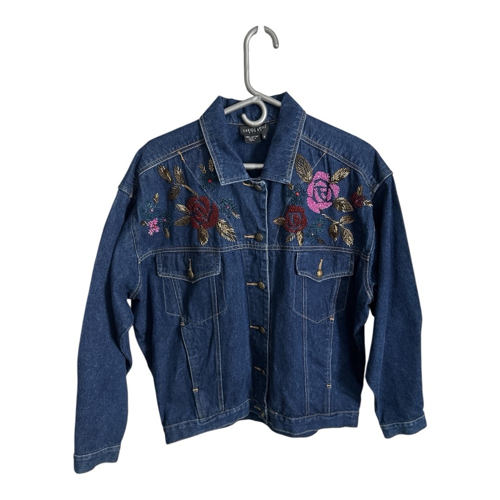Vintage Embroidered Beaded Carole Little Denim Jacket size 6
